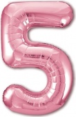 Шар 40"/102 см Цифра 5 Slim розовый фламинго 755396