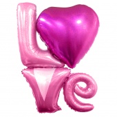 Шар 41"/104 см Фигура, надпись "Love", розовый голография 17069