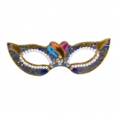 Карнавальная маска, синий, золотой узор, без резинки 897920