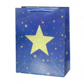 Пакет подар Праздничный звездопад, дизайн №3, с блест. 32х26х10см 502499