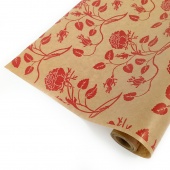 Упаковочная бумага Крафт (0,7*10м) Вьющиеся розы, красн. 34596